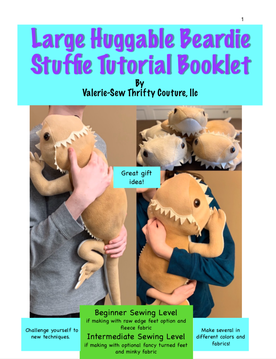 Huggable Beardie Stuffie PDF Sewing Pattern and Tutorial Booklet, Bearded Dragon, Printable PDF