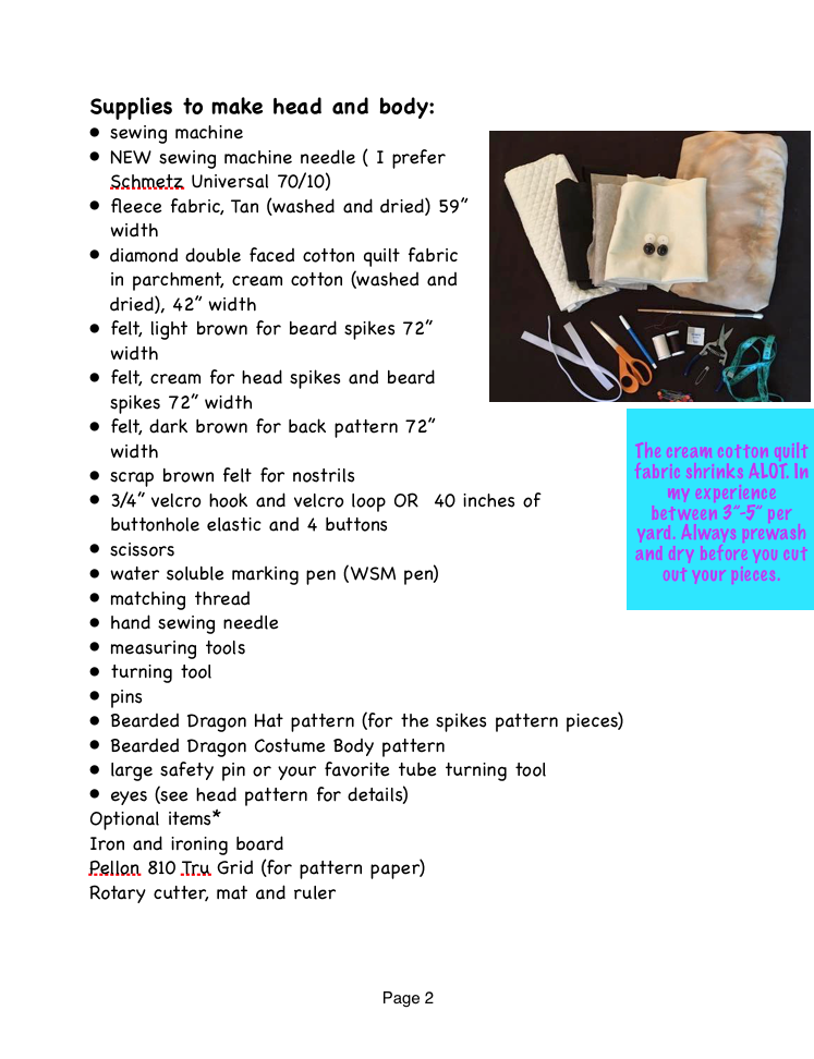 DIY Bearded Dragon Costume PDF Sewing Pattern and Tutorial Booklet