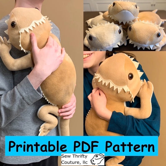 Huggable Beardie Stuffie PDF Sewing Pattern and Tutorial Booklet, Bearded Dragon, Printable PDF